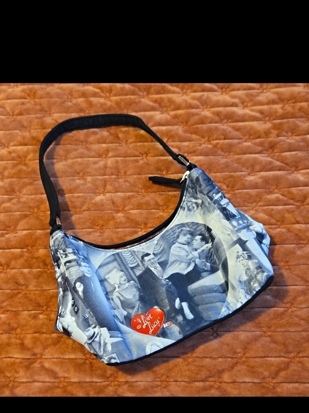 VTG I Love Lucy Mini Shoulder Bag Baguette Purse Black White Collage Ginghamxlnt